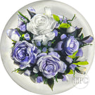 Super Magnum Rick Ayotte Double Sided Glass Art Paperweight Flamework Purple and White Rose Bouquet