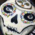Stephen Boehme 2023 Glass Art Marble Figural Murrine Autumnal Sugar Skull Owl with Orange Leaves