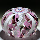 Damon MacNaught 2023 Glass Art Paperweight Pink & White Crown with Large Complex Millefiori Center