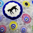 Baccarat Crystal 1973 LE Cheval Noir Gridel Black Horse Murrine With 17 Silhouette Canes on Upset White Muslin Lace