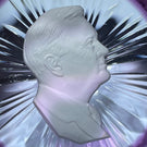 Cristal d'Albret Franklin Delano Roosevelt FDR Sulphide With Fancy Cut Plum Colored Overlay