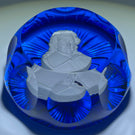 Cristal d’Albret 1972 John James Audubon Sulphide on Star Cut Transparent Blue Ground Glass Paperweight
