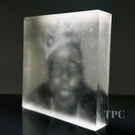 Epic Trevor Beck 2023 Glass Art Paperweight Plaque Detail Monochromatic Frit Portrait of Biggie Smalls aka Notorious BIG