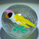 Signed Harold Hacker 1967 Flamework Pink Crested Yellow Cockatiel Parrot on Clear