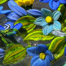 Colin Richardson 2022 Glass Art Paperweight Flamework Floral Bouquet "Blue & Gold Glitterati"