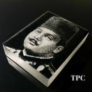 Trevor Beck 2023 Glass Art Paperweight Plaque Detail Monochromatic Frit Portrait King Farouk I of Egypt