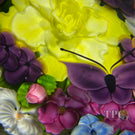 Monumental Daniel Salazar X Lundberg Studios 1993 Glass Art Paperweight Torchwork Flower Grotto with Purple Butterfly
