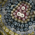 Whitefriars 1976 Brick Faceted Glass Art Paperweight with Colorful Concentric Millefiori
