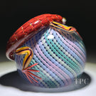Michael Hunter 2023 Glass Art Paperweight Roses Clad Lizard on Pastel Reticello Crown
