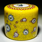 Michael Hunter 2023 Glass Art Paperweight Pillar Yellow Rose Carpet Ground with Bird Murrine