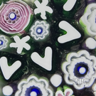 Damon MacNaught 2024 Glass Art Paperweight Concentric Complex Millefiori w/ Green Hearts