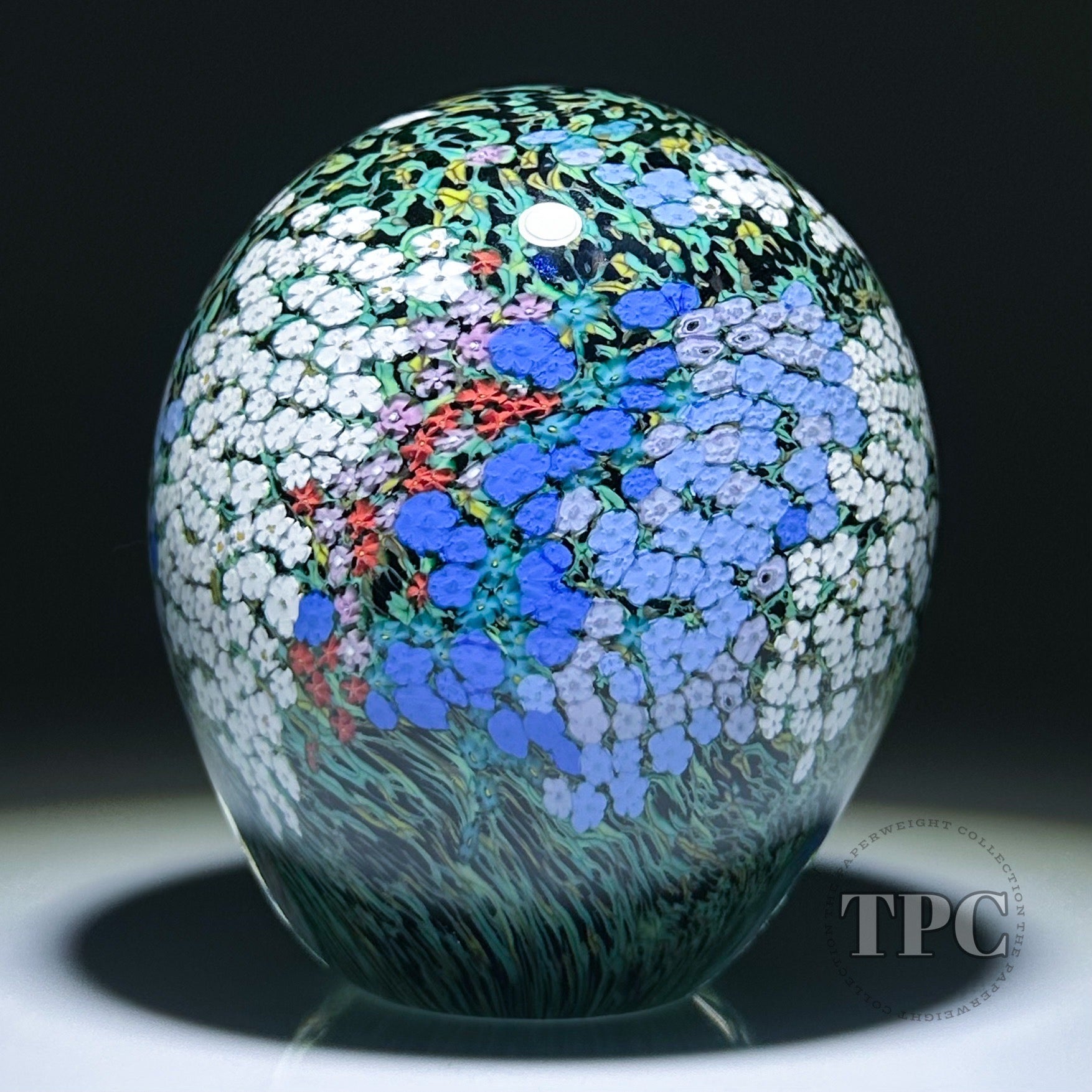 Peter Raos 1999 Glass Art Paperweight Monet's Garden with Colorful Millefiori