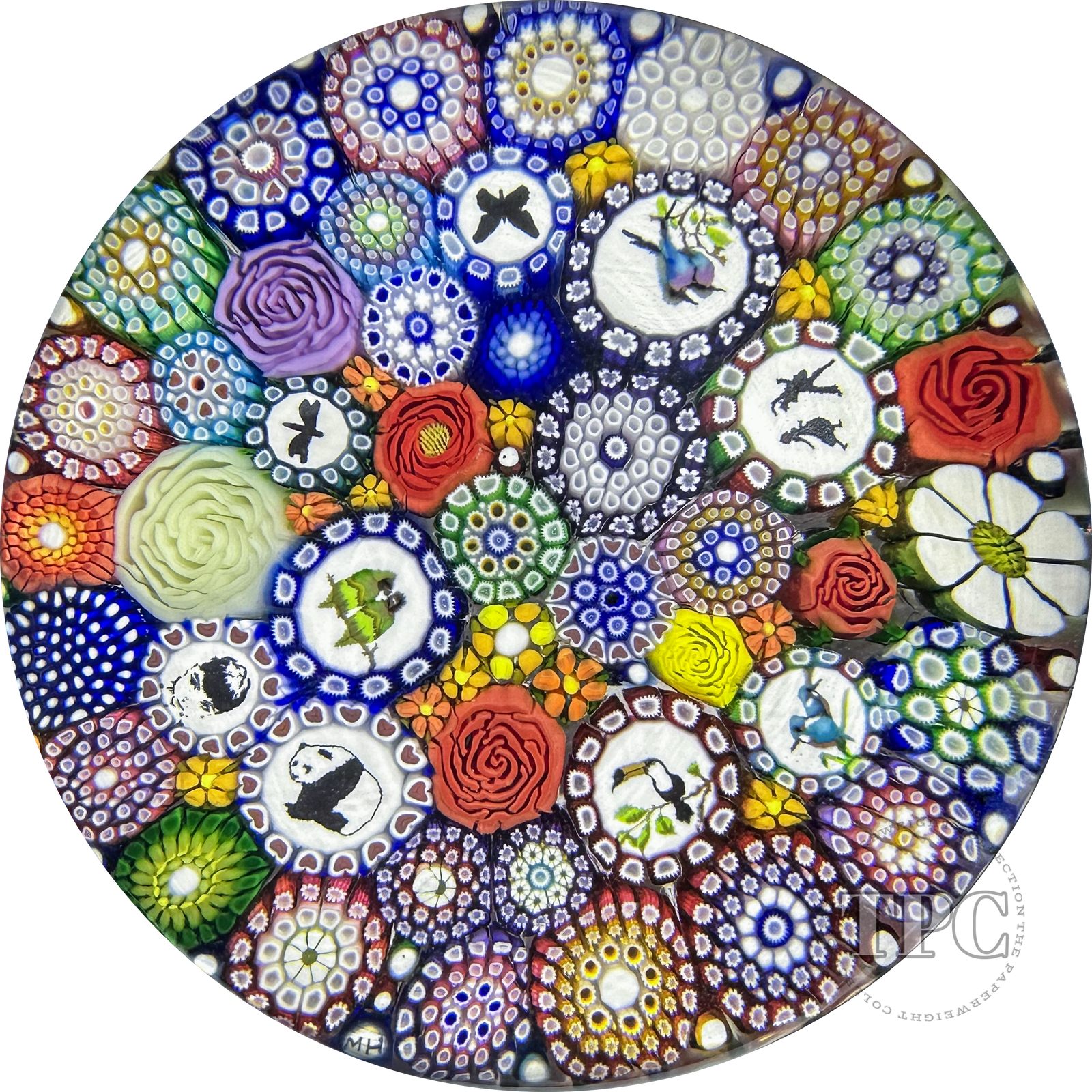 Michael Hunter Twists Studio 2024 Glass Art Paperweight Millefiori Closepack with Picture Murrine & Rose Canes