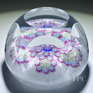 Damon MacNaught 2024 Faceted Glass Art Paperweight Patterned Millefiori on Upset White Muslin Lace Ground