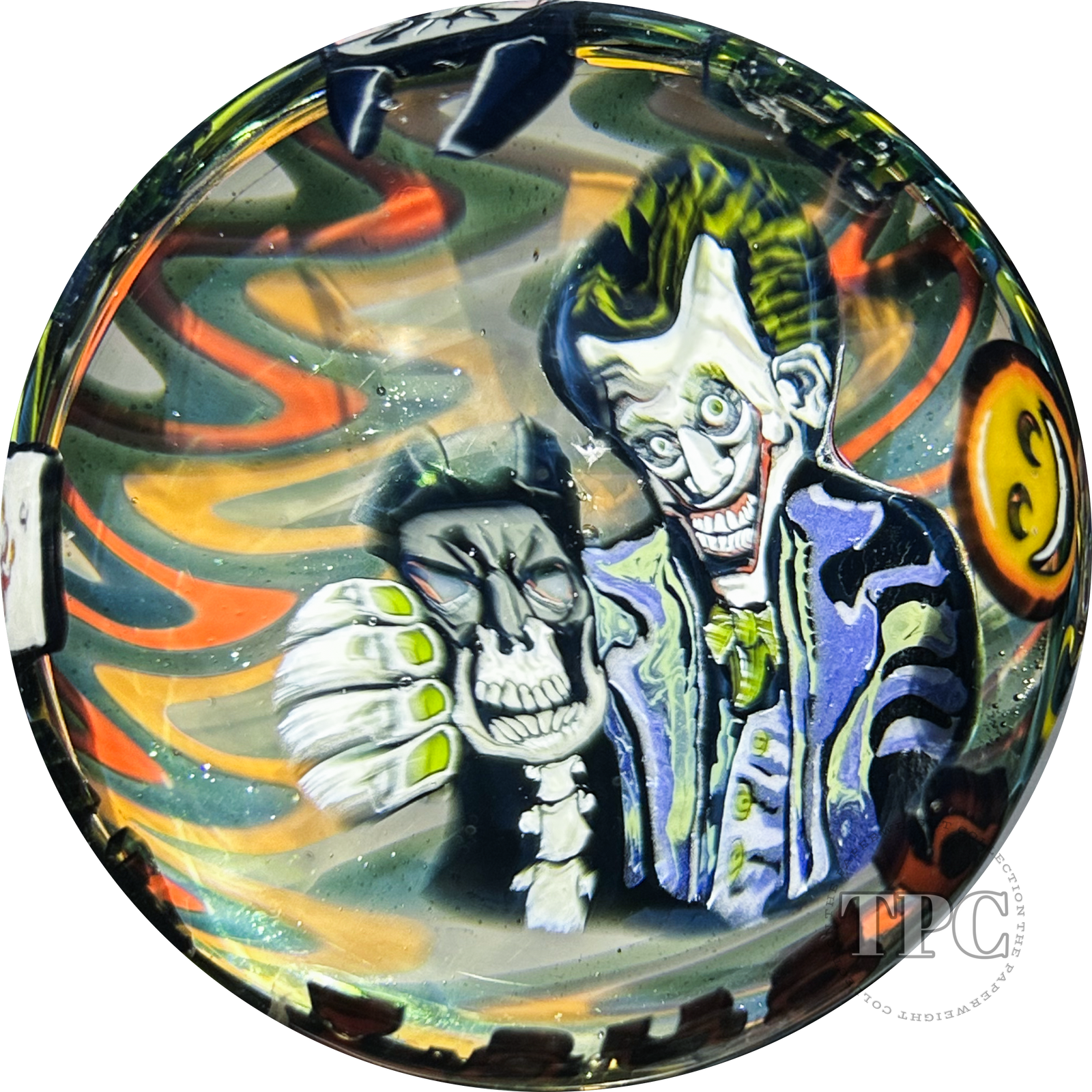 Stephen Boehme 2024 Glass Art Paperweight Figural Murrine Batman and Joker on Wig-wag