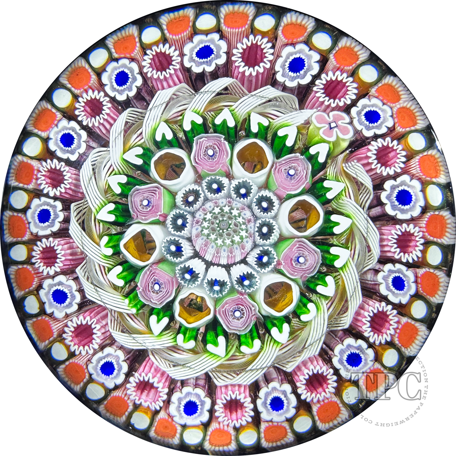 Damon MacNaught 2024 Magnum Glass Art Paperweight Complex Concentric Millefiori w/ Zanfirico Torsade