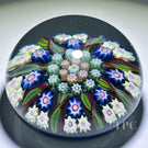 Vintage Vasart Glass Art Paperweight with Radial Millefiori & Ribbon Twists on Black