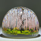 Alison Ruzsa 2023 Glass Art Sculpture "Place to Rest" Hand-Painted Enamels Flowering Weeping Cherries in Field of Flowers