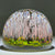 Alison Ruzsa 2023 Glass Art Sculpture "Place to Rest" Hand-Painted Enamels Flowering Weeping Cherries in Field of Flowers