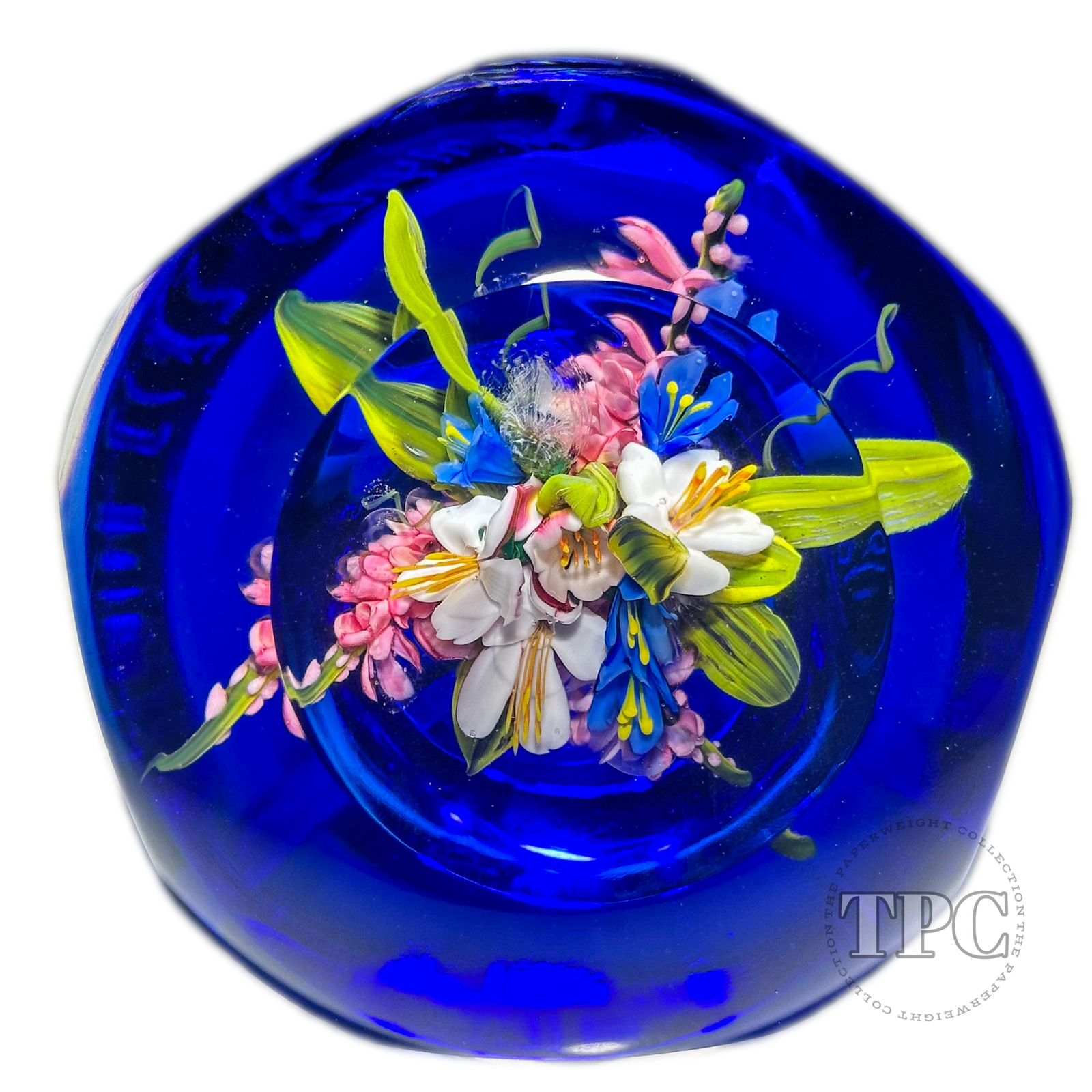Melissa Ayotte 2010 LE Faceted Glass Art Paperweight Flamework Summer Bouquet on Blue