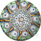 Vintage Vasart Glass Art Paperweight with Radial Millefiori & Ribbon Twists on Blue