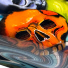 Stephen Boehme 2023 Glass Art Rainbow Skull & Mushroom Murrine Spray Can Pendent with Colorful Wig-Wag