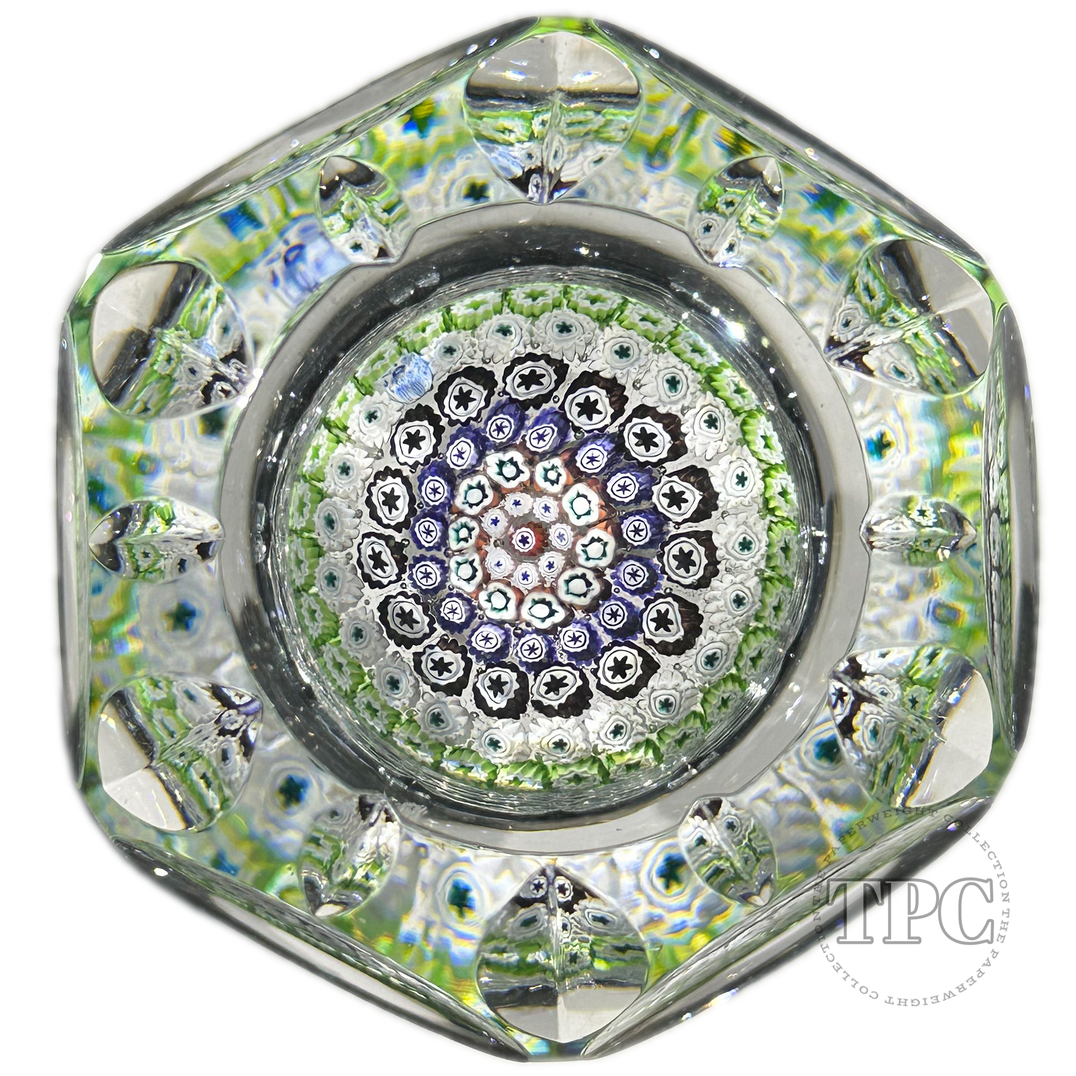 Whitefriars 1974 Faceted Glass Art Paperweight Colorful Concentric Mil