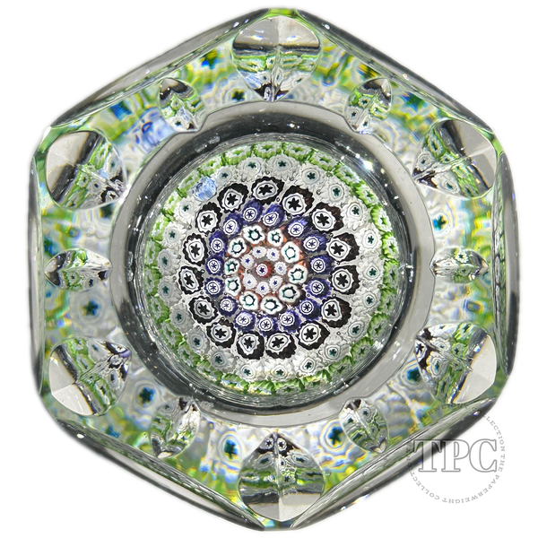 Whitefriars 1974 Faceted Glass Art Paperweight Colorful Concentric Mil