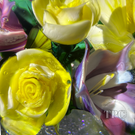 Melissa Ayotte 2024 Glass Art Paperweight Flamework Flower Bouquet on Dichroic Clear Ground