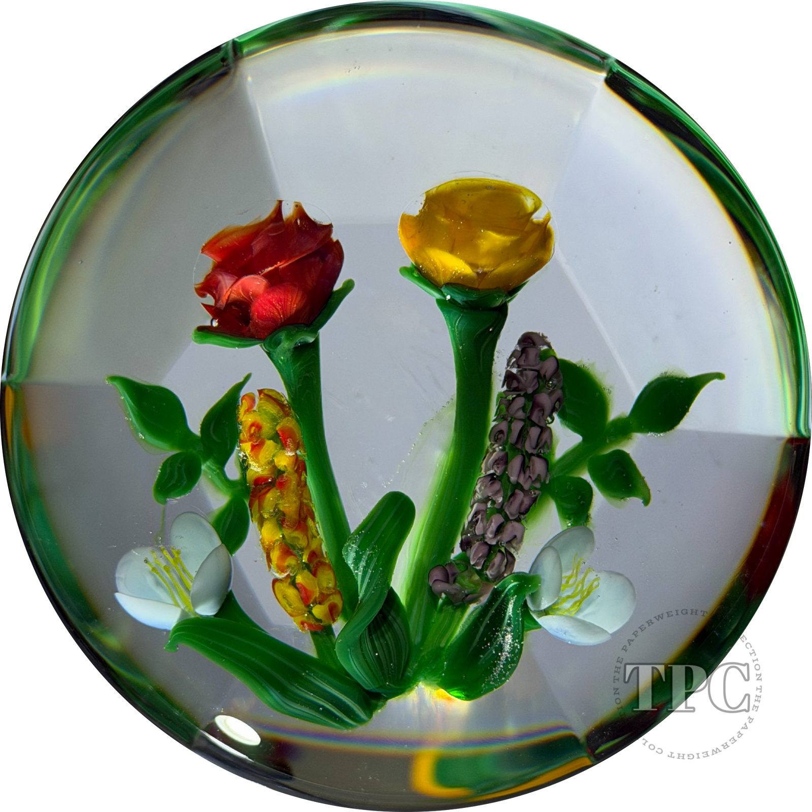 Rare Harv Harris 1997 Glass Art Paperweight Flamework Flower Bouquet