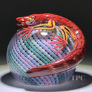 Michael Hunter 2023 Glass Art Paperweight Roses Clad Lizard on Pastel Reticello Crown