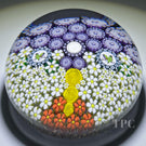 Michael Hunter 2023 Glass Art Paperweight Composited Complex Millefiori Owl Pattern with Daisies, Roses & Bird Murrine