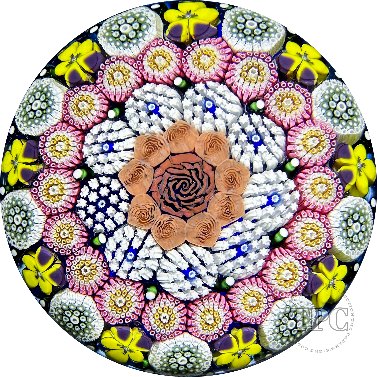 Michael Hunter Twists Studio 2024 Glass Art Paperweight Concentric Millefiori with Pansies