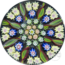 Vintage Vasart Glass Art Paperweight with Radial Millefiori & Ribbon Twists on Black