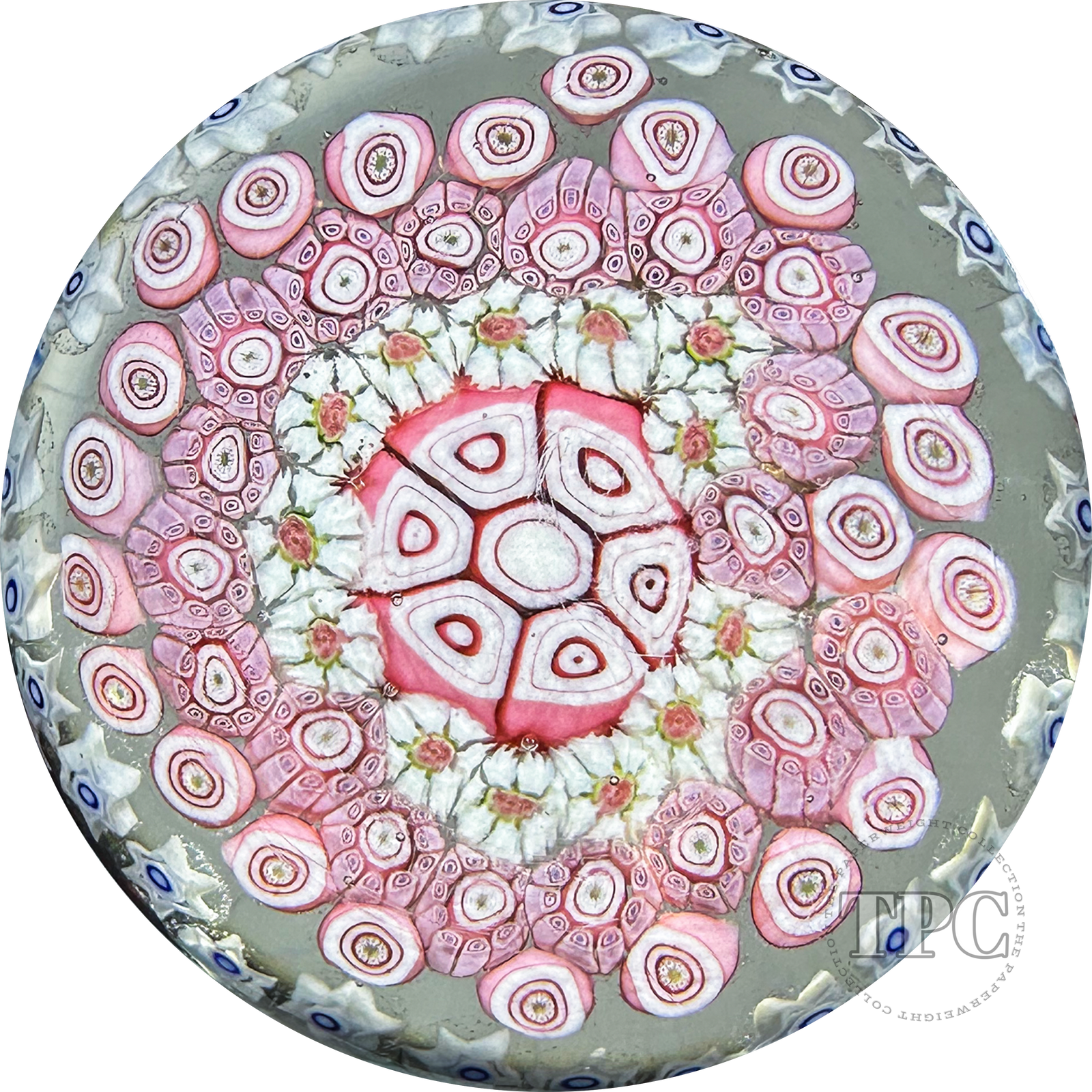 Rare Antique Grenelle Glass Art Paperweight Concentric Complex Millefiori with Hidden Roses