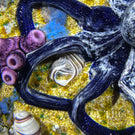 William Manson 2025 Glass Art Paperweight Flamework Blue Octopus on Seabed 1-of-1