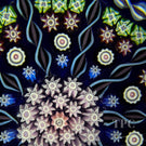 Perthshire Glass Art Paperweight Patterned Millefiori and Ribbon Twists on Blue PP31