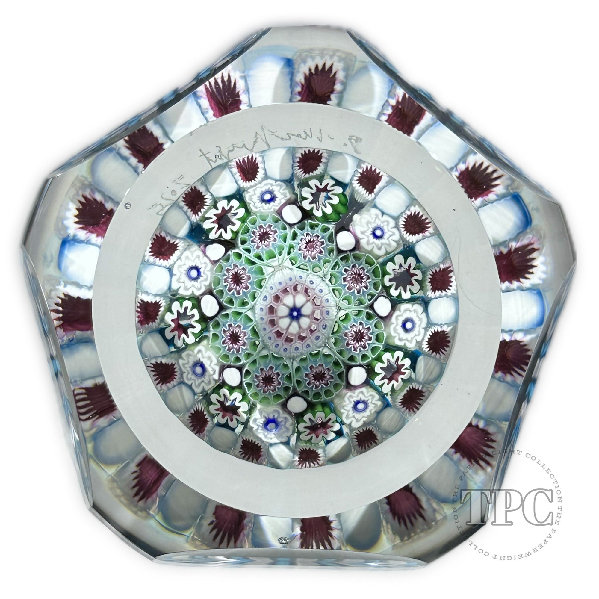 Damon MacNaught 2025 Faceted Glass Art Paperweight Complex Concentric Millefiori