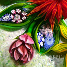 Debbie Tarsitano Glass Art Paperweight Flamework Fantasy Flower bouquet with Complex Millefiori