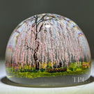 Alison Ruzsa 2023 Glass Art Sculpture "Place to Rest" Hand-Painted Enamels Flowering Weeping Cherries in Field of Flowers