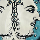 Richard Loesel x Renaud De Putter 2024 Glass Art Paperweight Hand-Painted Roman God Janus with Blue Ribbon Torsade