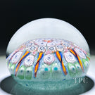 Vintage Vasart Glass Art Paperweight with Radial Millefiori & Ribbon Twists on Blue