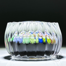 Miniature Peter McDougall Glass Art Paperweight Closepack Millefiori on Black with Fluted Sides