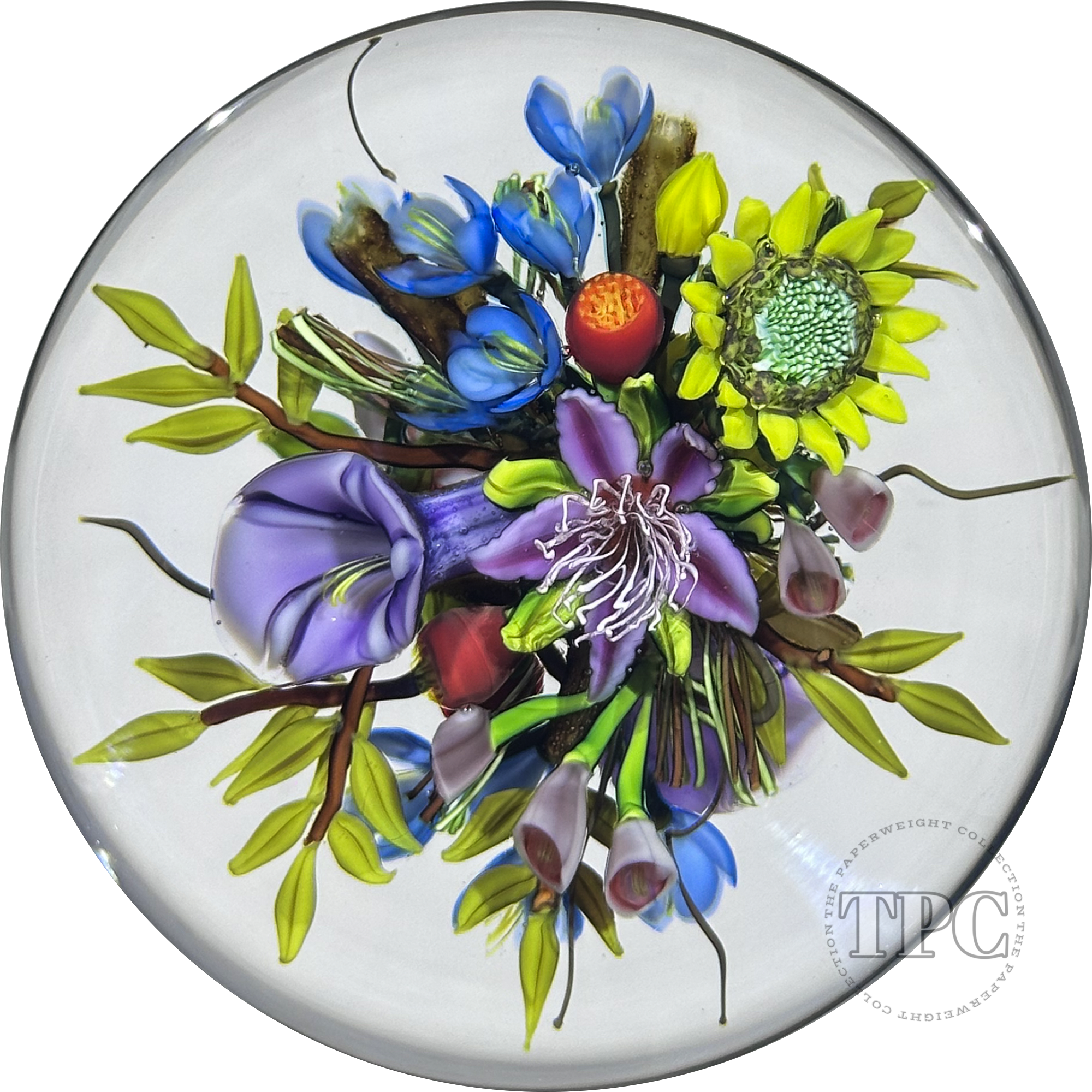 Ken Rosenfeld 2025 Glass Art Paperweight Double-Sided Flamework Flower Bouquet
