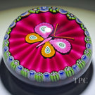 Perthshire 1975 Glass Art Paperweight Millefiori Butterfly on Scalloped Opaque Ruby Red Ground