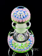 John Deacons Glass Art Paperweight Bottle Concentric Millefiori on Blue