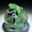 Michael Hunter 2024 Glass Art Paperweight Green & Gold Lizard