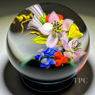 Mayauel Ward 2023 Glass Art Paperweight Flamework Flowers with Footed Black Ground