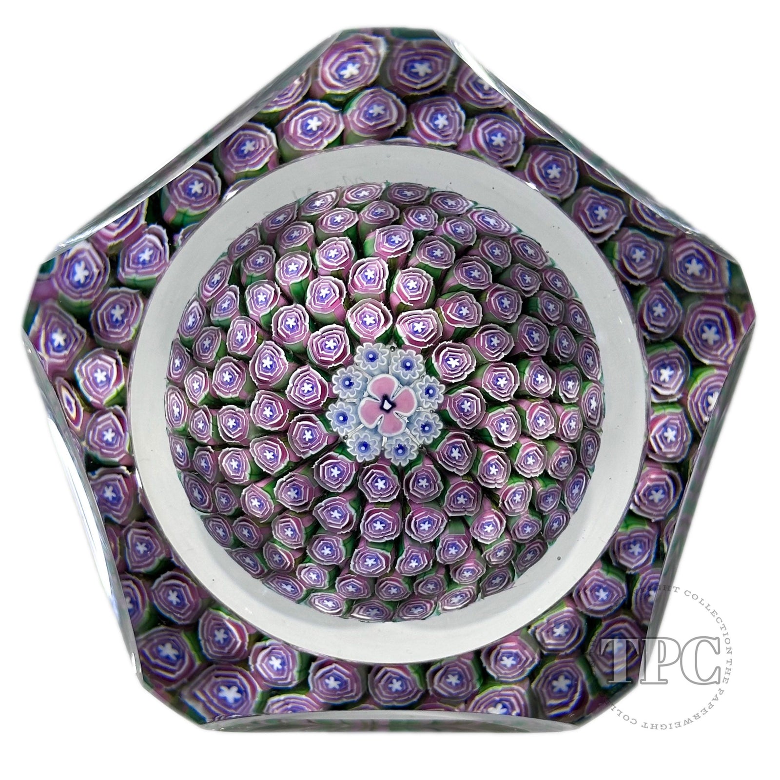 Damon MacNaught 2025 Faceted Magnum Glass Art Paperweight Millefiori Rose Cane Carpet Ground