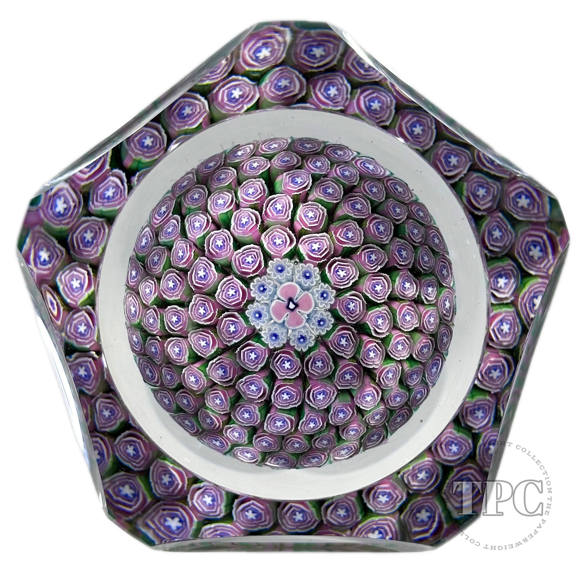 Damon MacNaught 2025 Faceted Magnum Glass Art Paperweight Millefiori Rose Cane Carpet Ground